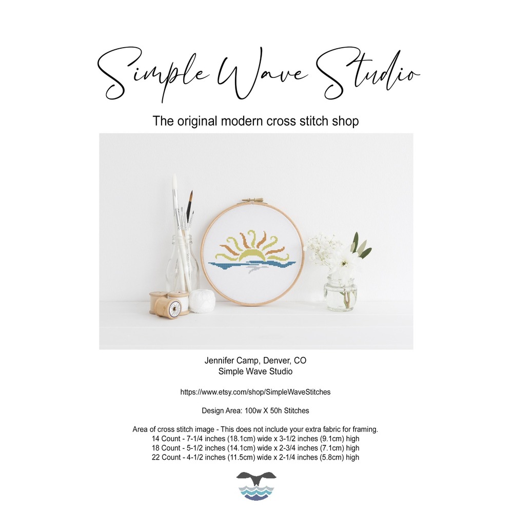 Sun Sunrise Sunset Ocean Silhouette Counted Cross Stitch Pattern Chart KIT‎